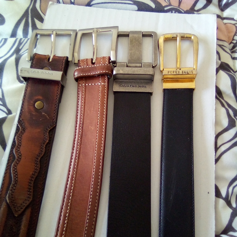 3 Mens Genuine  Leather Belts $28 Sizes 32- 42 + Free Silk Necktie - Picture 10 of 14